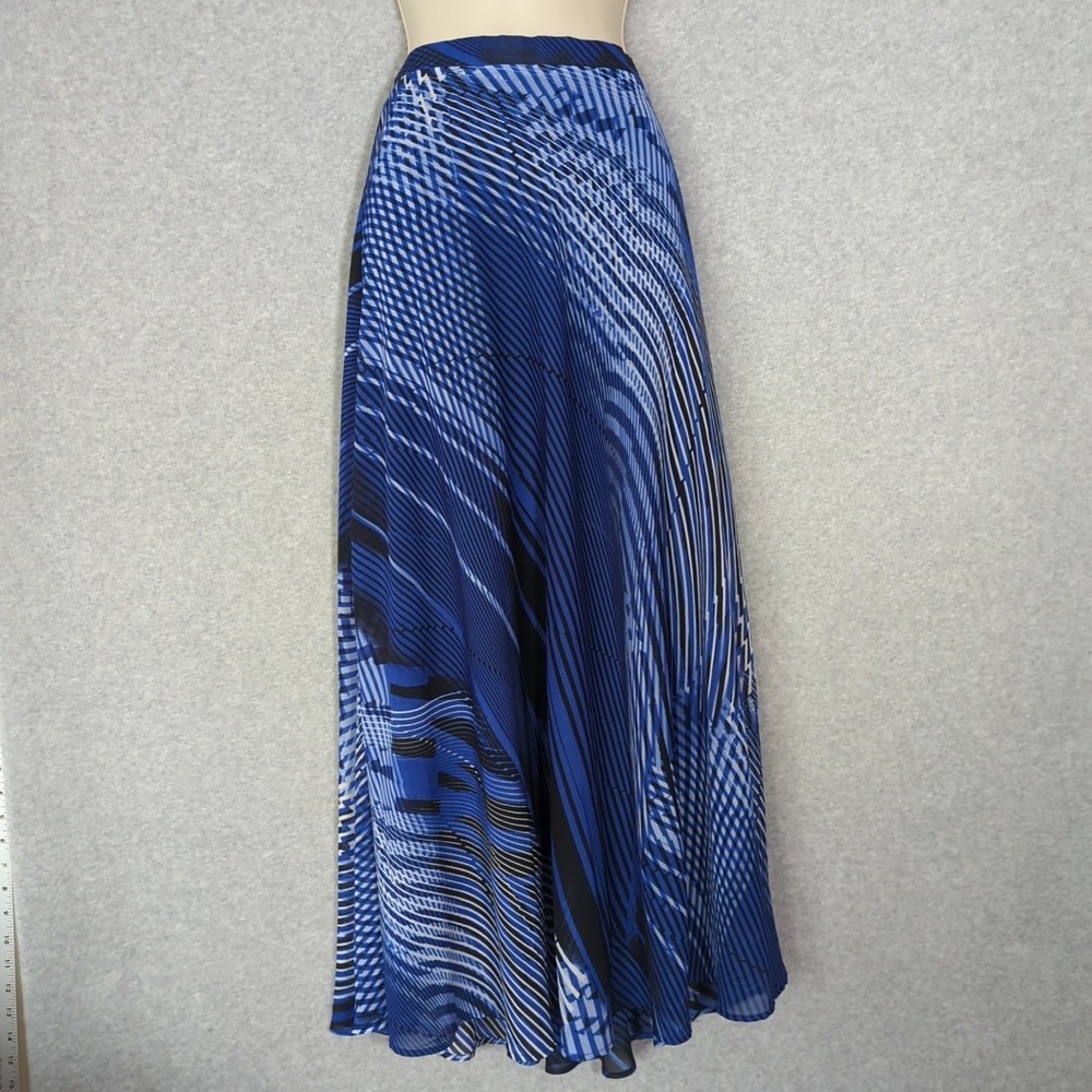 Long Maxi Geometric Chiffon Print Overlay Blue Lined Skirt Elastic Waist‎ M